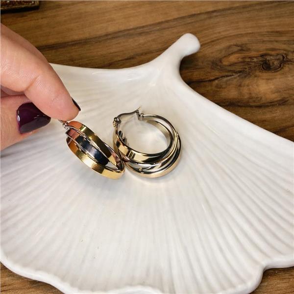 Ann Silver ve Gold Üçlü Çelik Halka Küpe